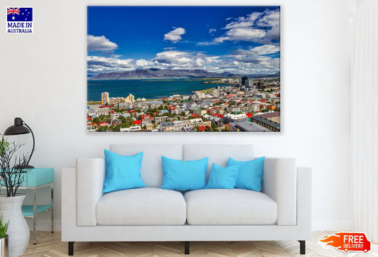 Reykjavik, Iceland & Mountains Photograph Print 100% Australian Made