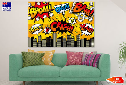 BOOM CRASH HELLO OUCH BAM YEAH Chat Bubbles Illustration Print 100% Australian Made