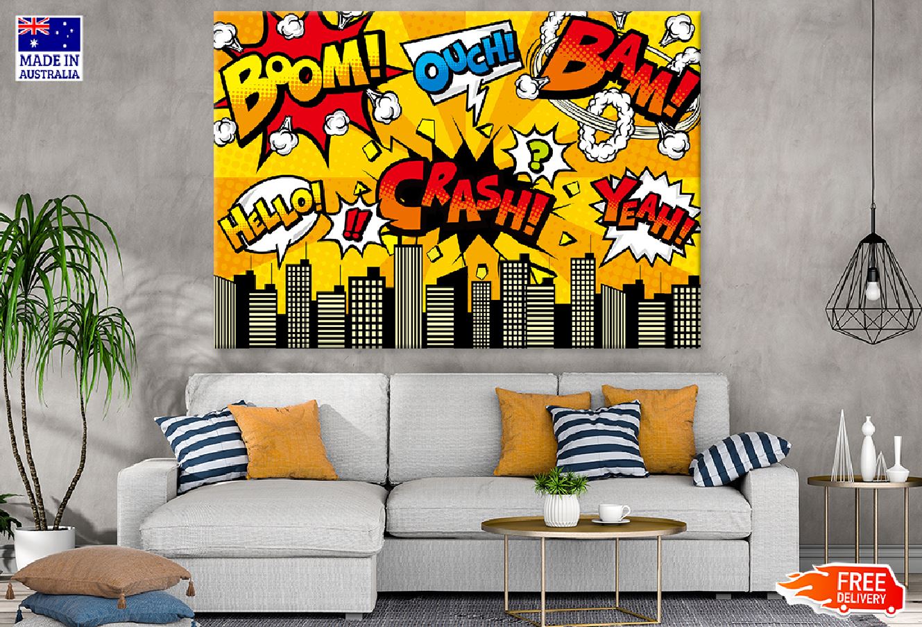 BOOM CRASH HELLO OUCH BAM YEAH Chat Bubbles Illustration Print 100% Australian Made