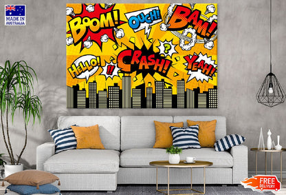 BOOM CRASH HELLO OUCH BAM YEAH Chat Bubbles Illustration Print 100% Australian Made