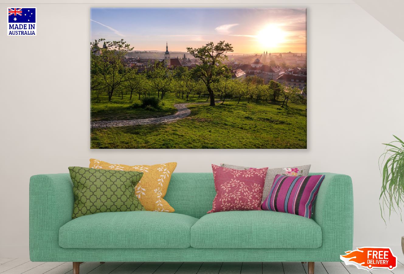 Prague City view from Garden Sunset Photograph Print 100% Australian Made