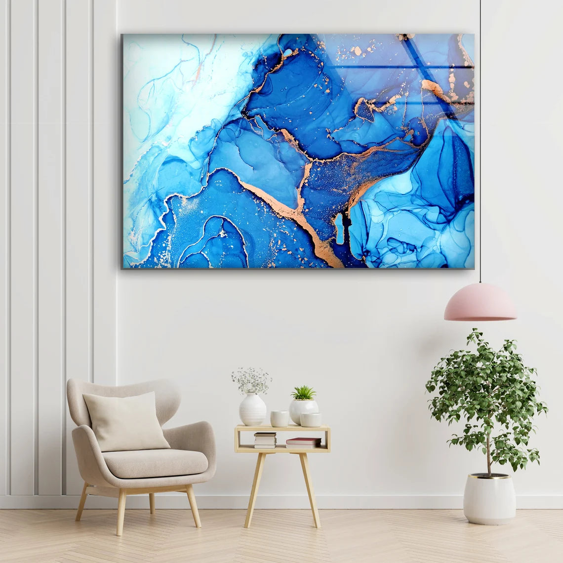 Blue & Gold Abstract Design Acrylic Glass Print Tempered Glass Wall Art 100% Made in Australia Ready to Hang