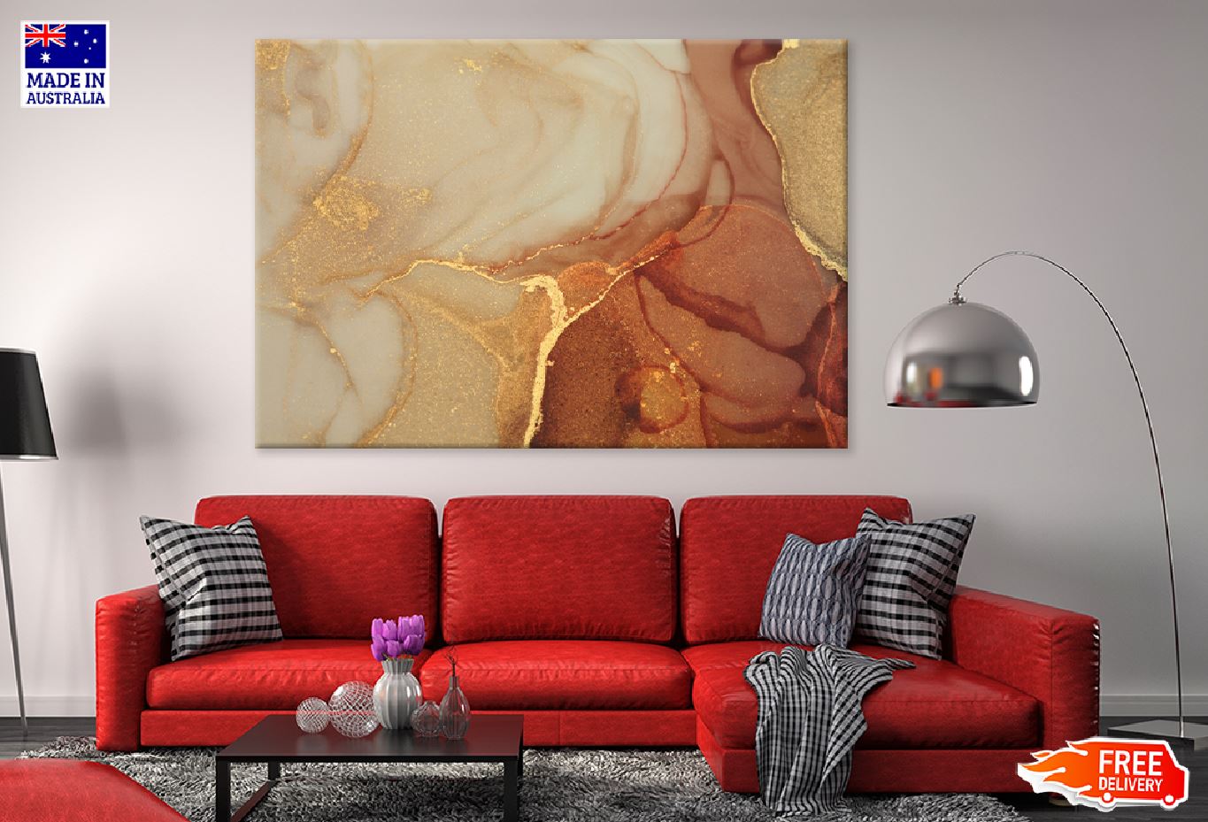 Brown & Gold Abstract Fluid Design Print 100% Australian Made