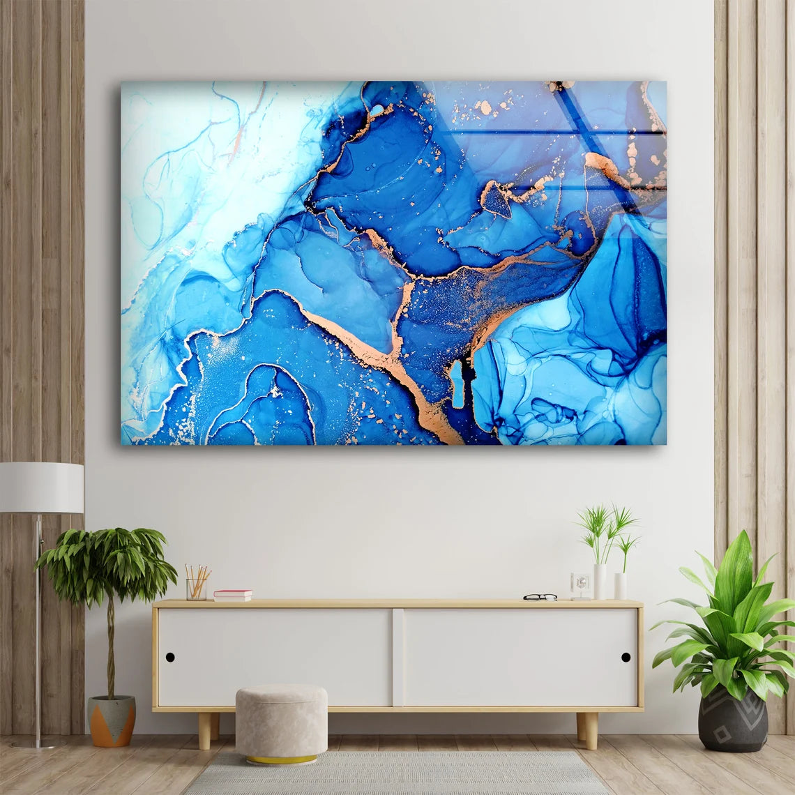 Blue & Gold Abstract Design Acrylic Glass Print Tempered Glass Wall Art 100% Made in Australia Ready to Hang