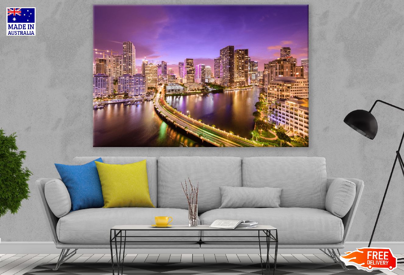 Miami, Florida, USA Downtown at Night Photograph Print 100% Australian Made