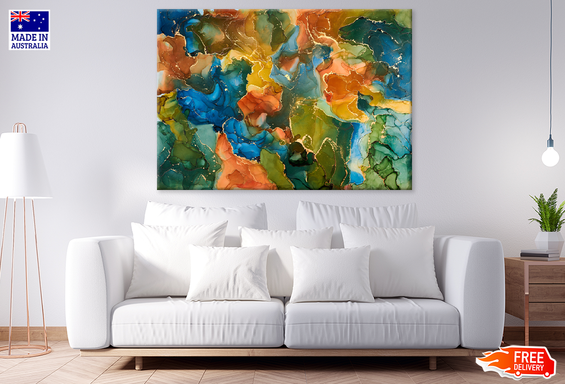 Blue Yellow Orange & Green Abstract Design Print 100% Australian Made