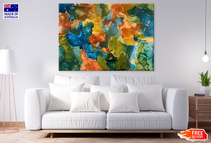 Blue Yellow Orange & Green Abstract Design Print 100% Australian Made