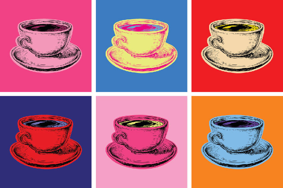 Colorful Tea Cups Collage Vector Design Print 100% Australian Made