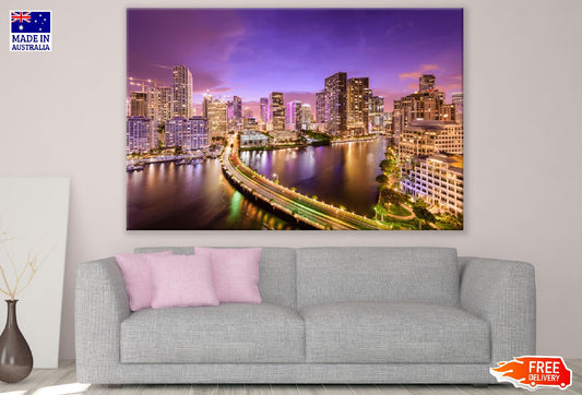 Miami, Florida, USA Downtown at Night Photograph Print 100% Australian Made