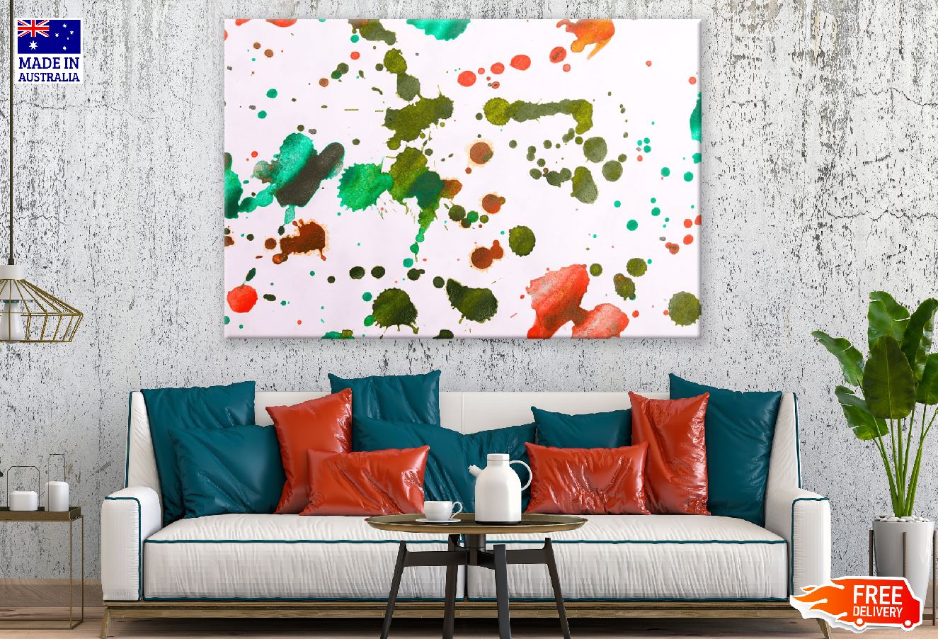 Green & Red Spots Abstract Design Print 100% Australian Made