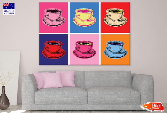 Colorful Tea Cups Collage Vector Design Print 100% Australian Made
