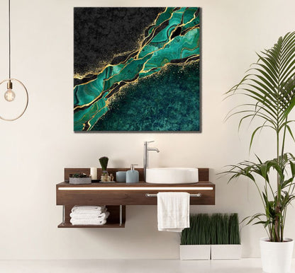 Square Canvas Green Gold Abstract Granite Design High Quality Print 100% Australian Made