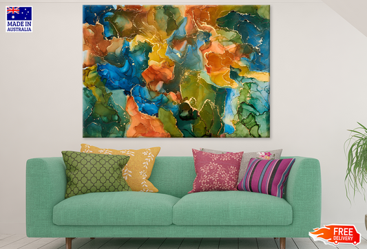 Blue Yellow Orange & Green Abstract Design Print 100% Australian Made