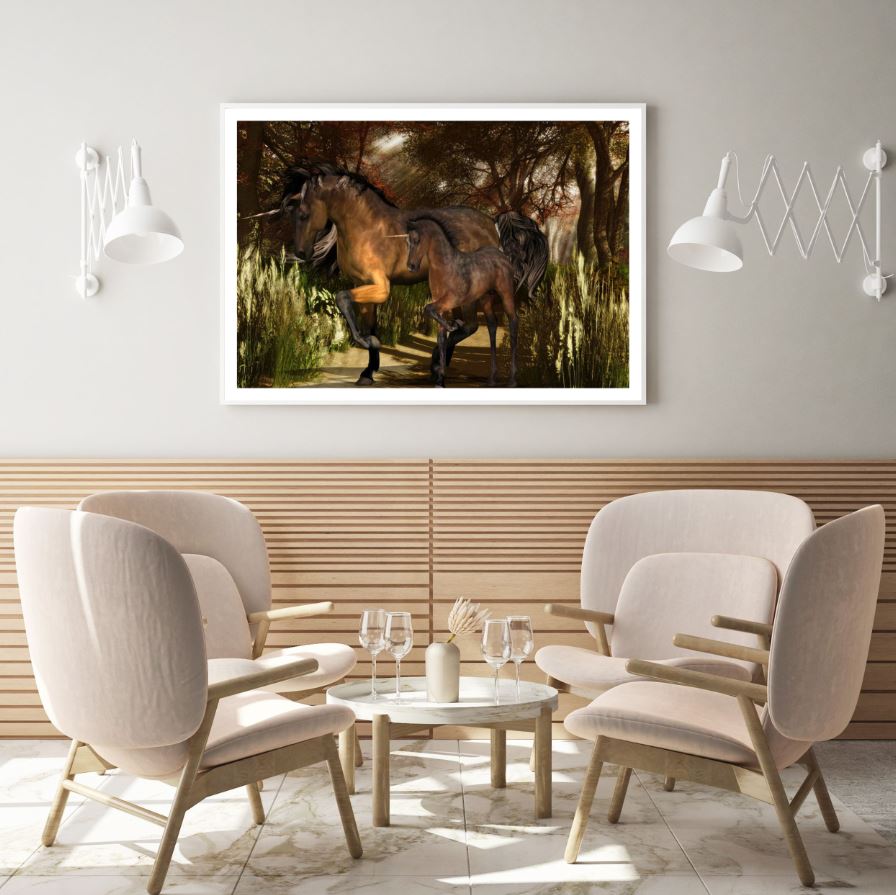 Unicorns in Forest Digital Art Home Decor Premium Quality Poster Print Choose Your Sizes
