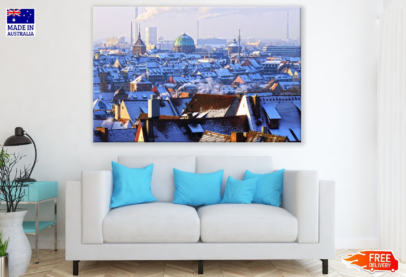 Nuremberg City Snow Coverd Roof, Germany Photograph Print 100% Australian Made