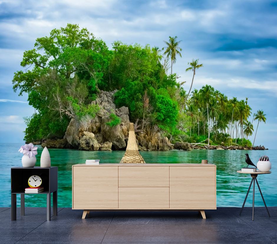 Wallpaper Murals Peel and Stick Removable Island in Beach with Trees Photograph High Quality