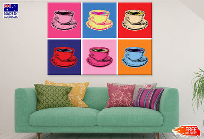Colorful Tea Cups Collage Vector Design Print 100% Australian Made