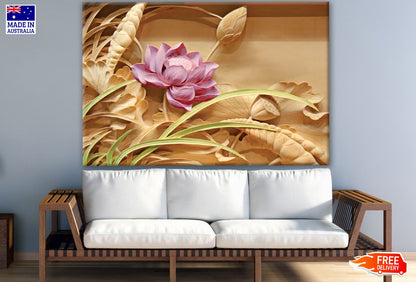 Pink Flower Wooden Carved Photograph Print 100% Australian Made