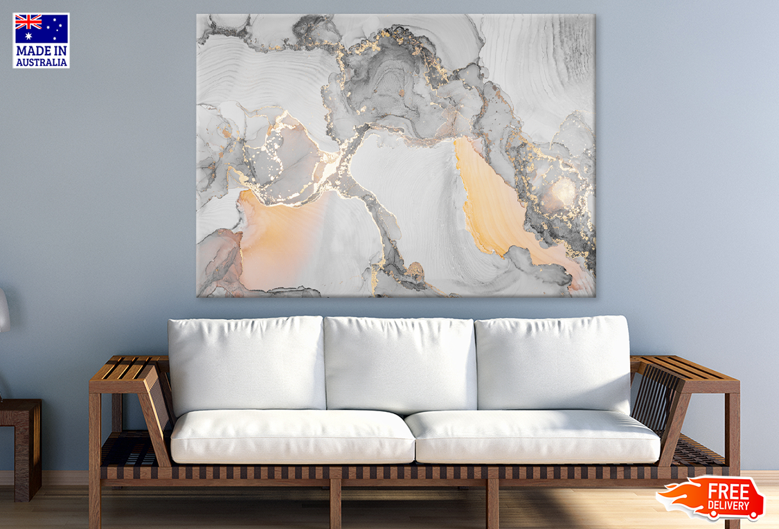 Orange Gray & Gold Abstract Design Print 100% Australian Made