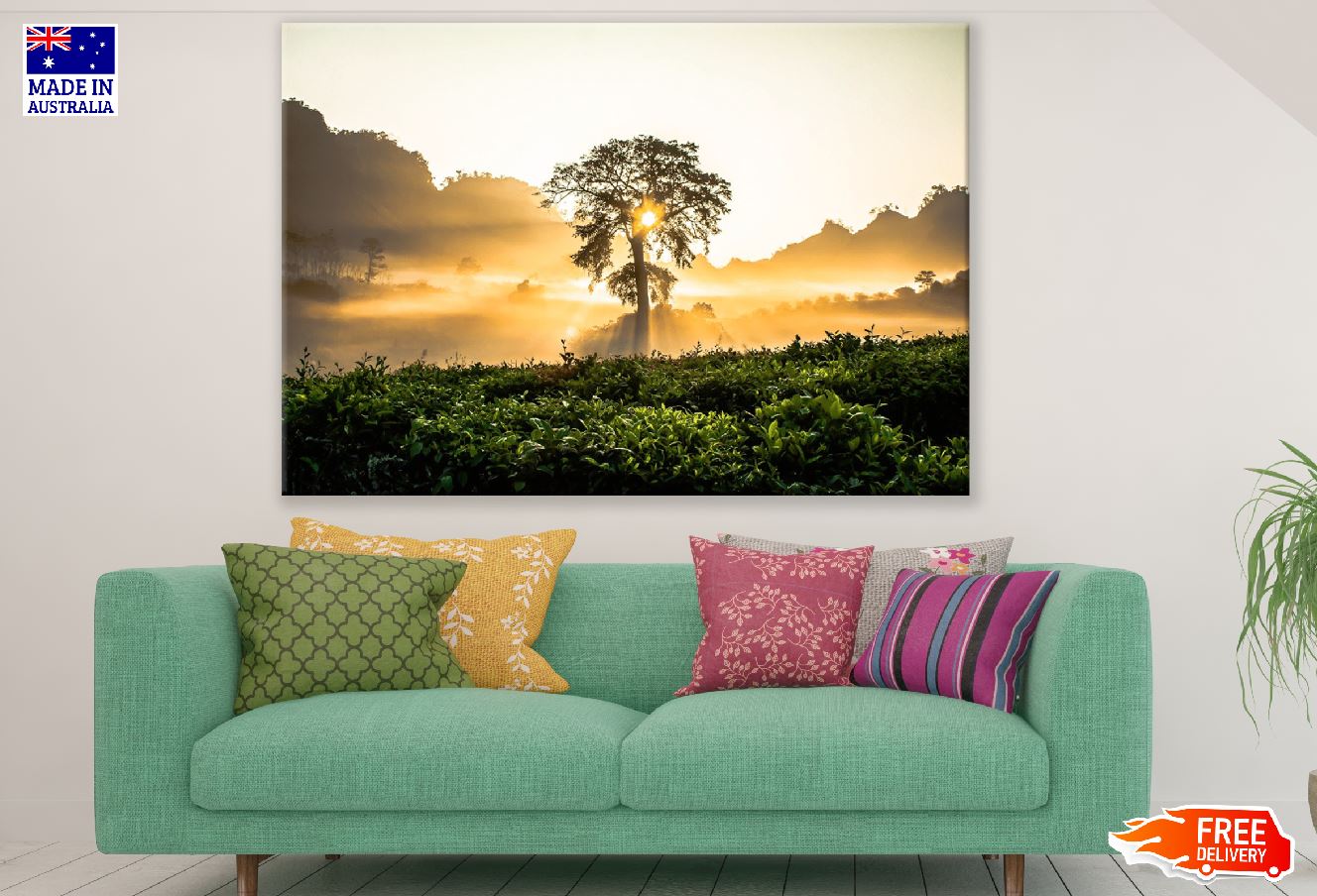 Tree Over Mountain Sunset Photograph Print 100% Australian Made