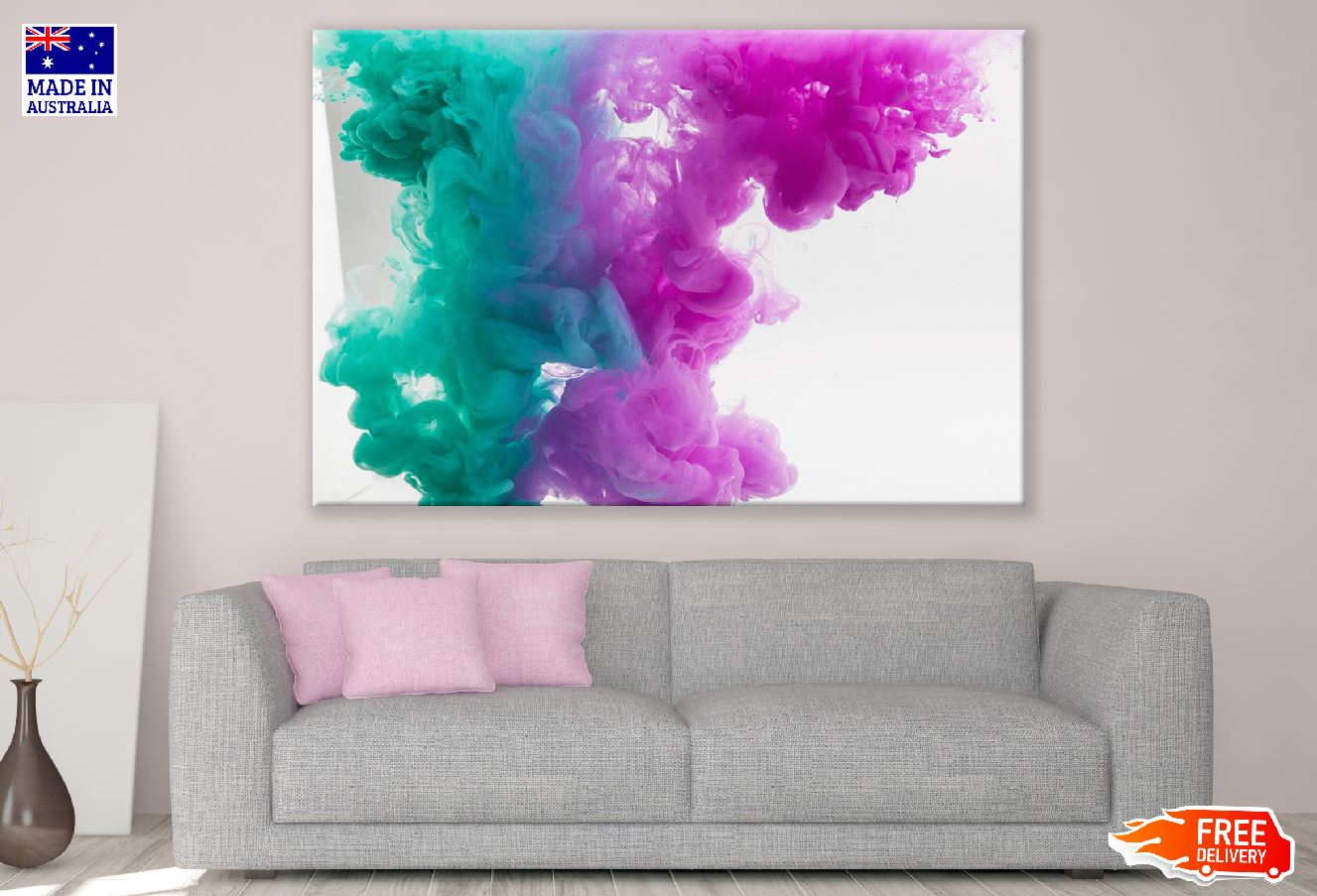 Green Blue & Pink Smoke Abstract Design Print 100% Australian Made