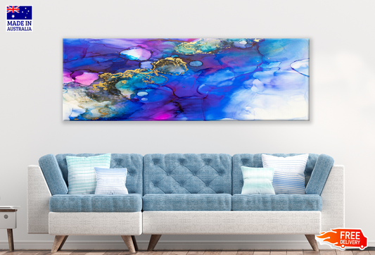 Panoramic Canvas Blue Abstract Design High Quality 100% Australian made wall Canvas Print ready to hang