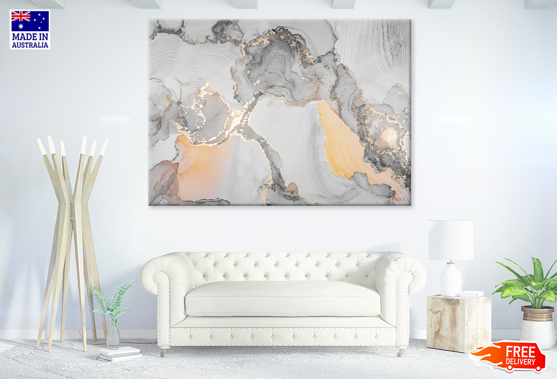 Orange Gray & Gold Abstract Design Print 100% Australian Made