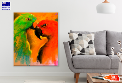 Orange & Green Parrots Painting Print 100% Australian Made