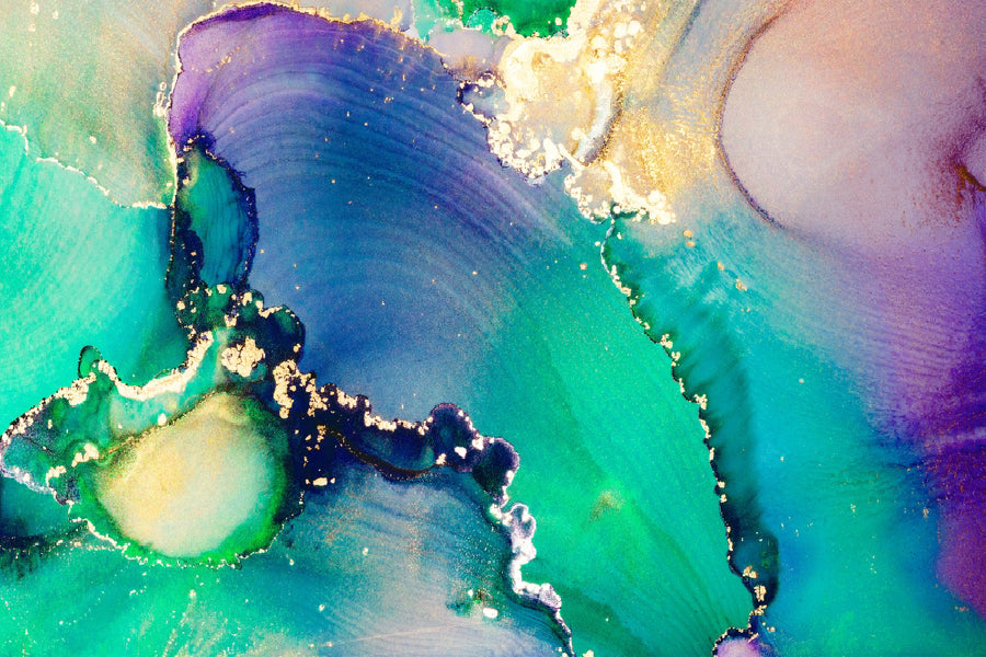 Purple Blue & Green Gold Abstract Design Print 100% Australian Made