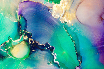 Purple Blue & Green Gold Abstract Design Print 100% Australian Made