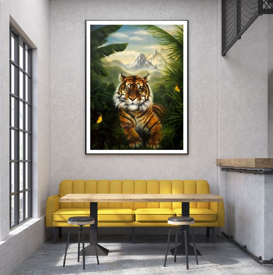 Tiger in Forest Oil Painting Home Decor Premium Quality Poster Print Choose Your Sizes