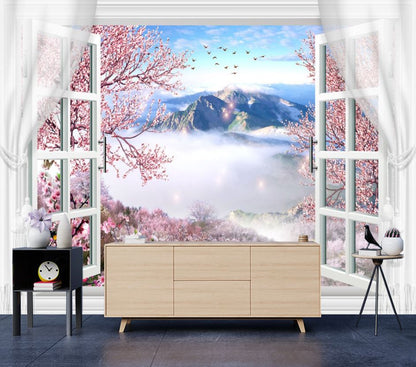 Wallpaper Murals Peel and Stick Removable Flower Trees View form Window High Quality