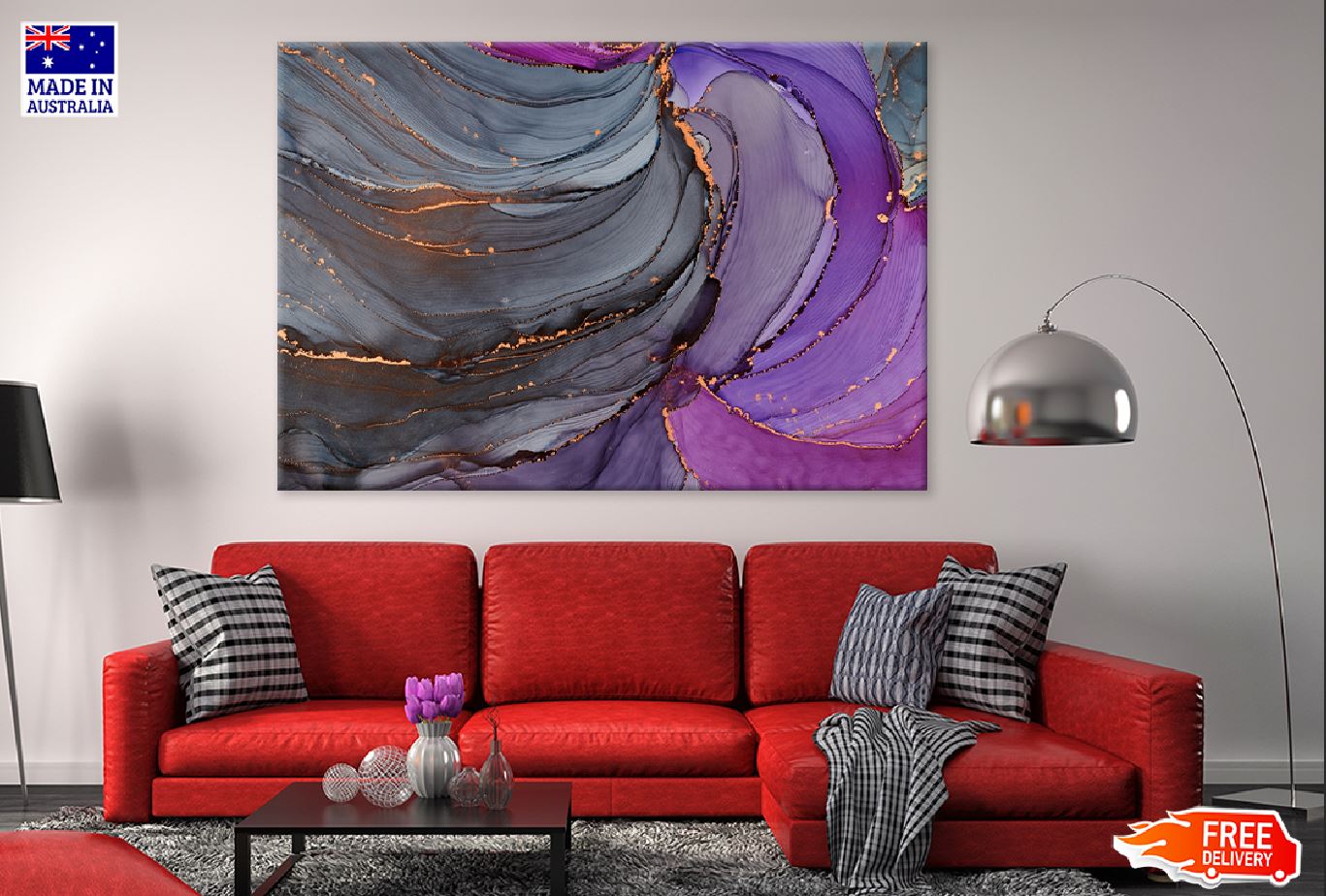 Black Purple & Gold Abstract Design Print 100% Australian Made