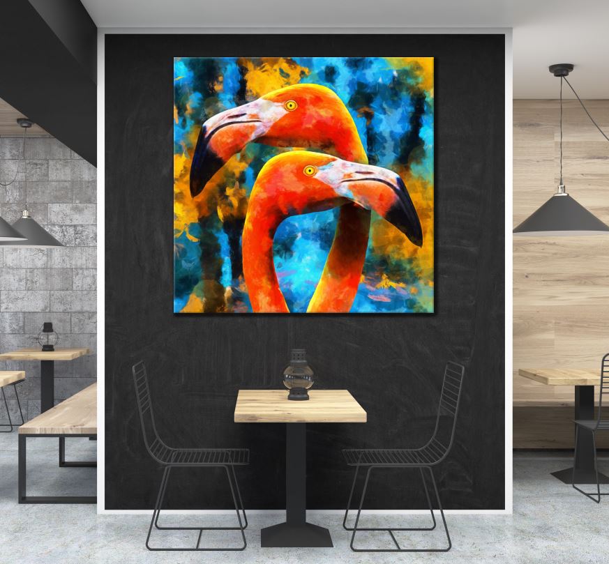 Square Canvas Flamingos Portrait Painting High Quality Print 100% Australian Made