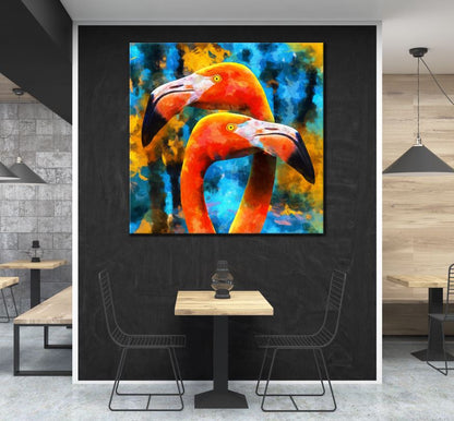 Square Canvas Flamingos Portrait Painting High Quality Print 100% Australian Made