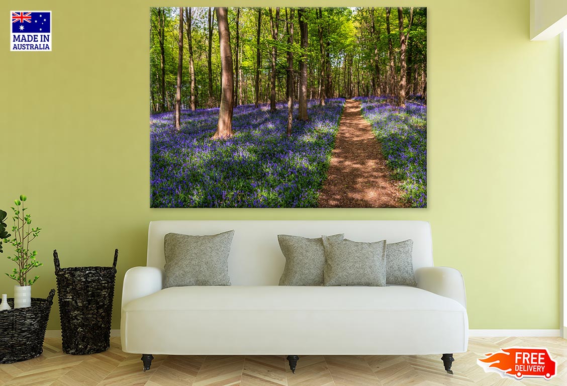 Purple Flowers in Tall Tree Forest Photograph Print 100% Australian Made