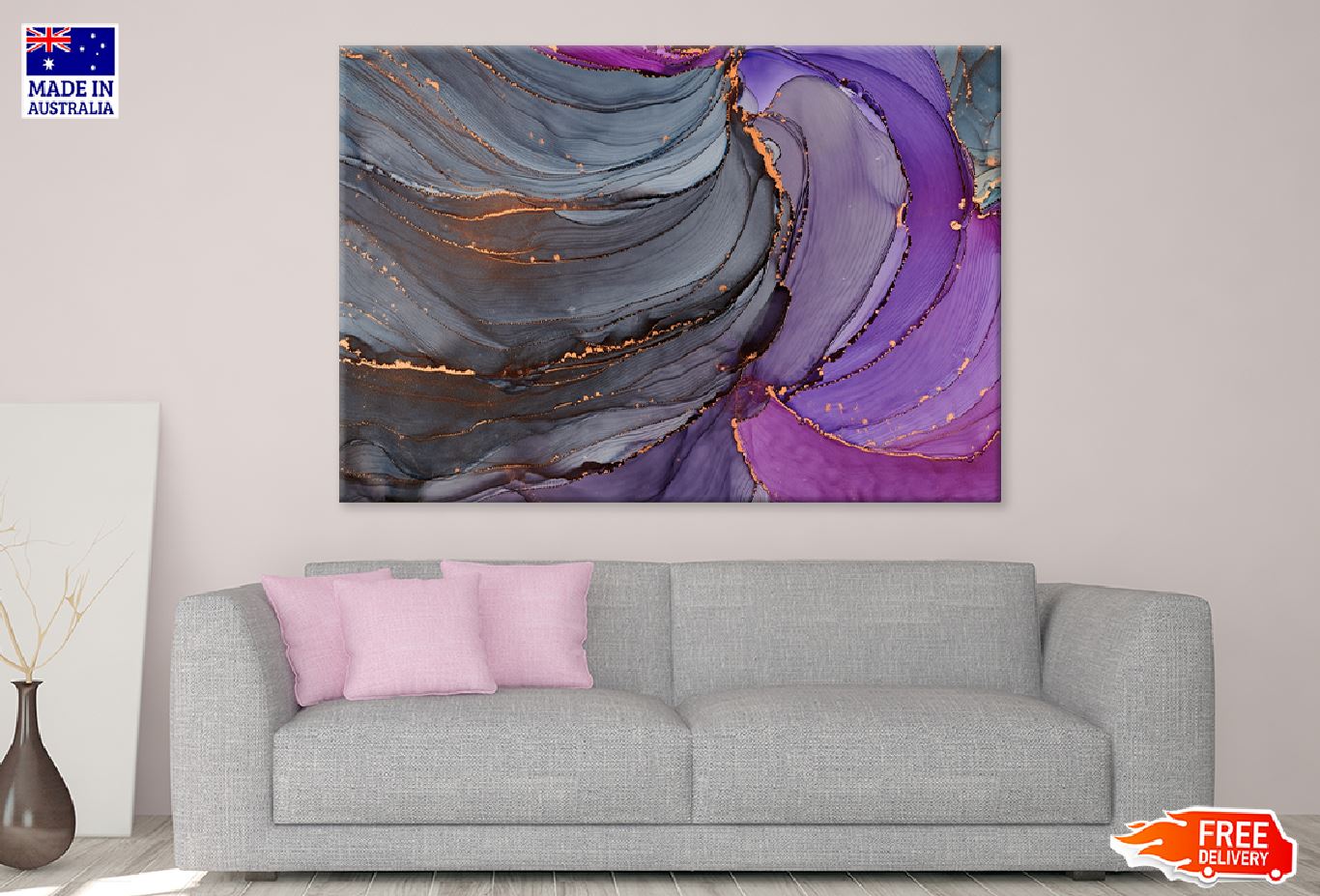 Black Purple & Gold Abstract Design Print 100% Australian Made