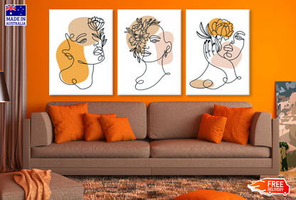 3 Set of Line Art Face Portraits High Quality print 100% Australian made wall Canvas ready to hang