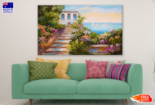 Floral & House Landscape Painting Print 100% Australian Made