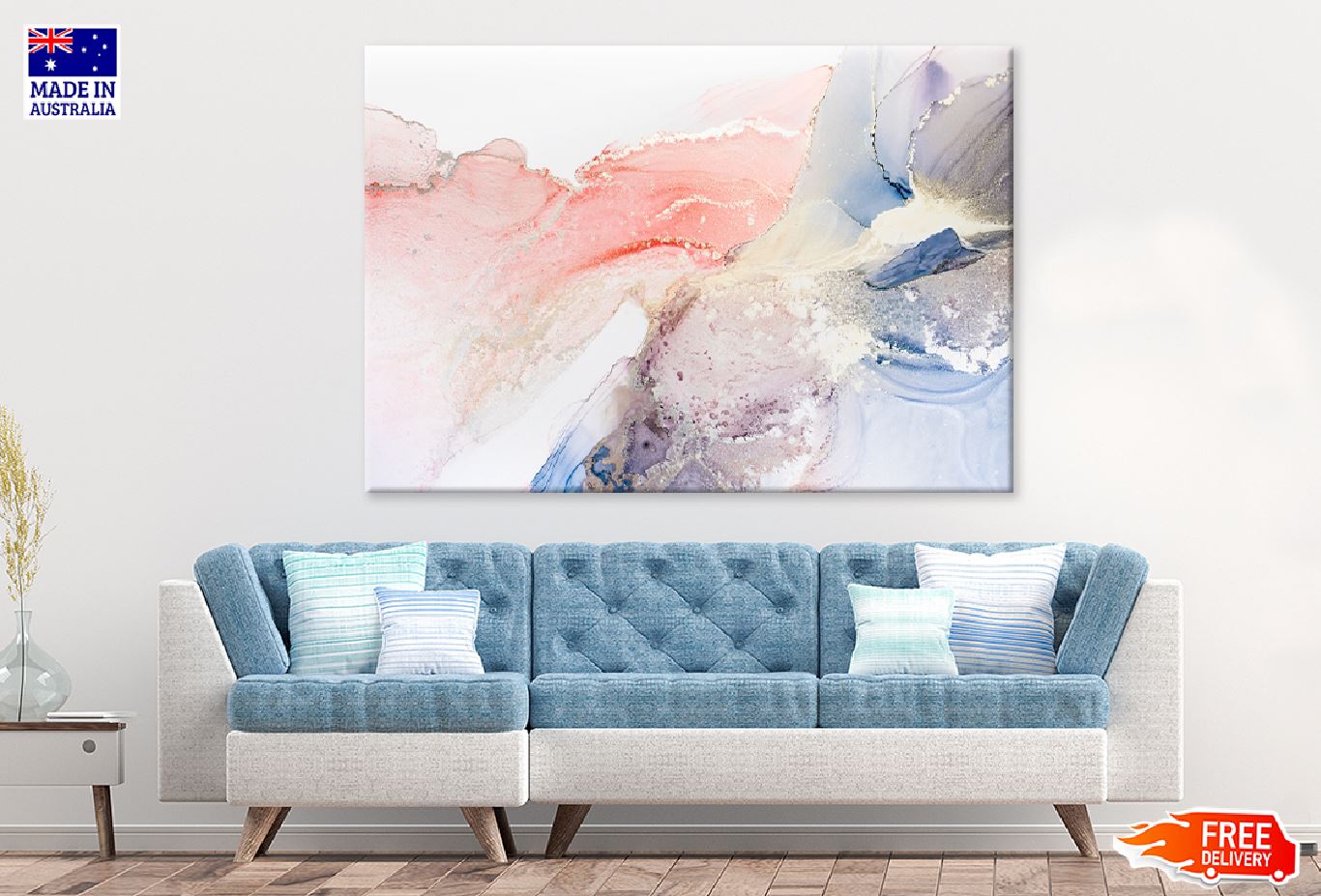 Pink Blue & Gold Abstract Fluid Design Print 100% Australian Made