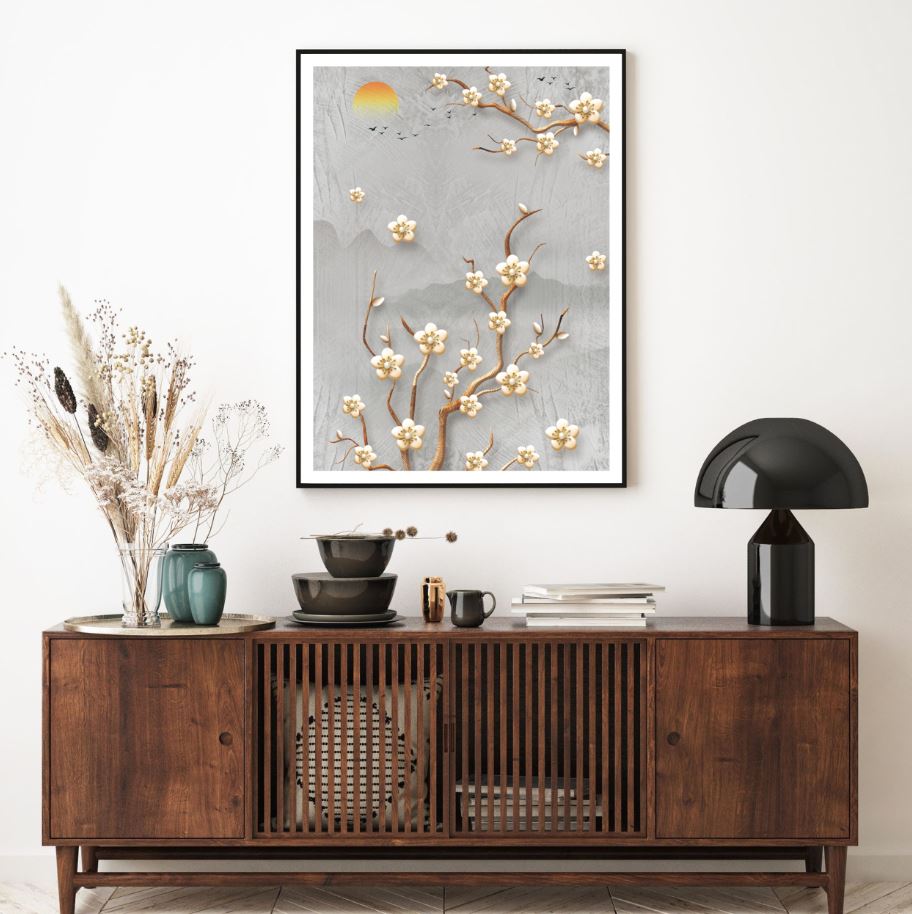 Golden Flower Tree Abstract Art Home Decor Premium Quality Poster Print Choose Your Sizes