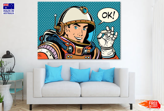 Astronaut Showing Ok Illustration Print 100% Australian Made