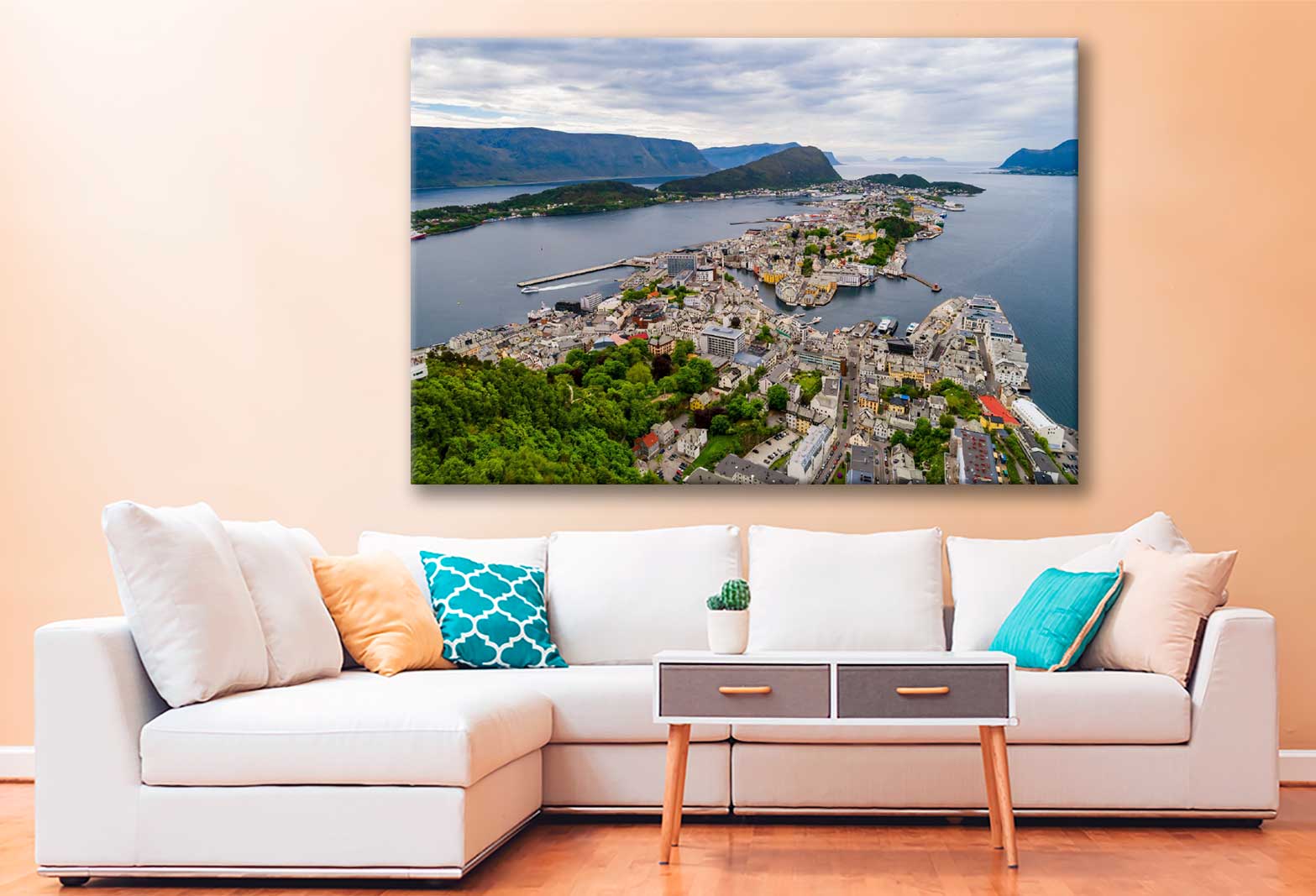 Bella Home Aksla City Alesund Norway Aerial Print Canvas Ready to hang