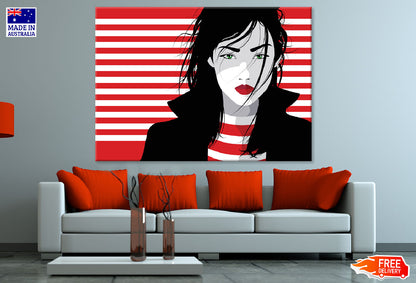 B&W Girl & Red Lines Illustration Print 100% Australian Made