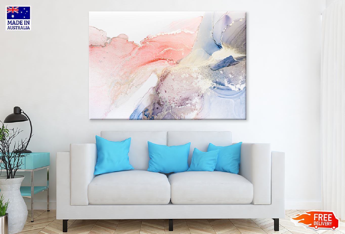 Pink Blue & Gold Abstract Fluid Design Print 100% Australian Made
