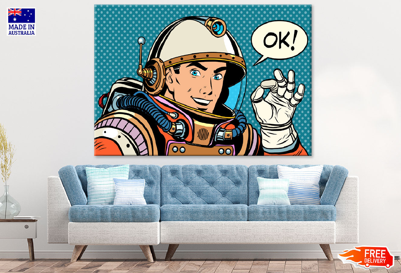 Astronaut Showing Ok Illustration Print 100% Australian Made
