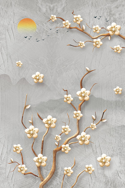 Golden Flower Tree Abstract Art Home Decor Premium Quality Poster Print Choose Your Sizes