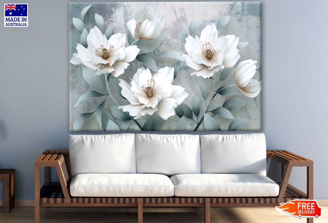 White Flower Plant 3D Painting Print 100% Australian Made