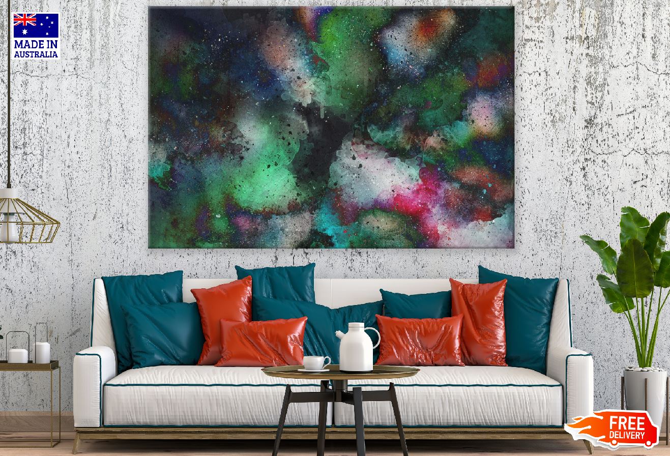 Dark Blue Grey & Green Smoke Abstract Design Print 100% Australian Made