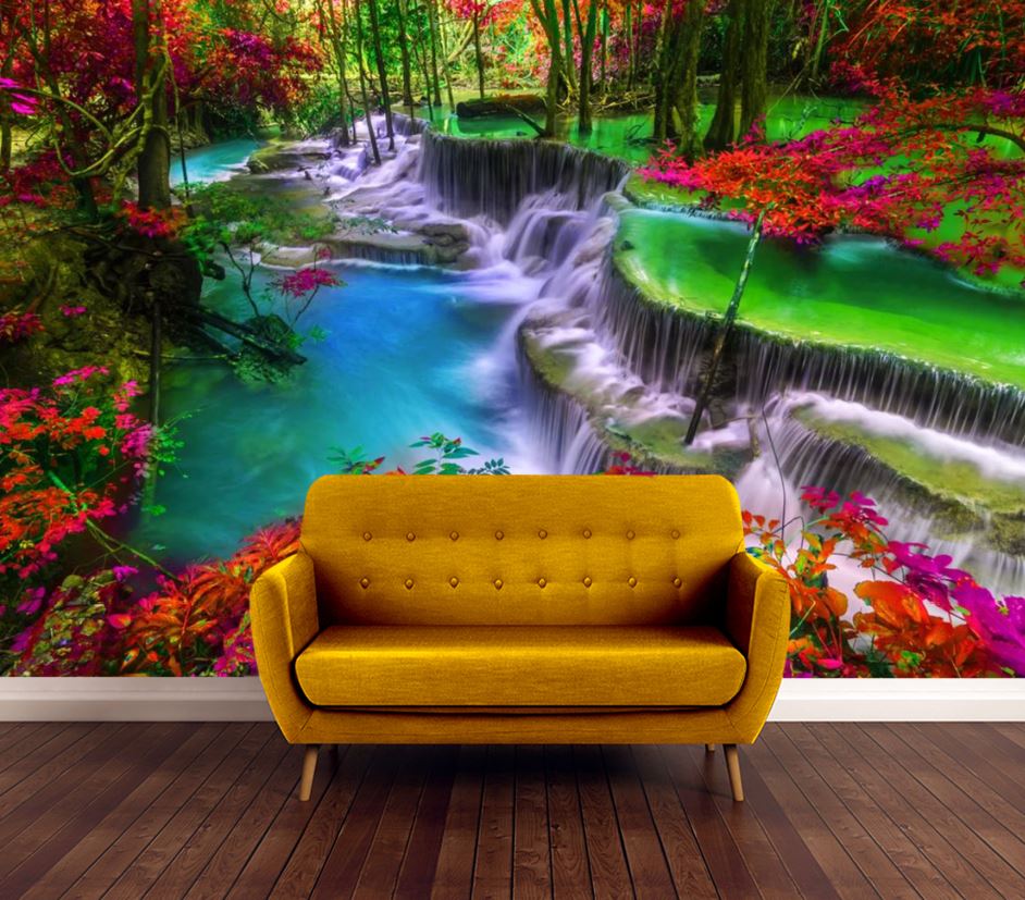 Wallpaper Murals Peel and Stick Removable Waterfall in Forest High Quality